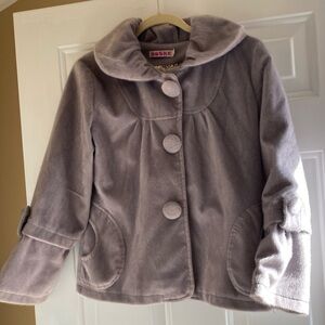 BOSKE Europe Grey Cotton Blend Jacket | Oversized Buttons & Ruffle Collar